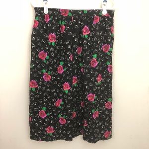 David Prescott Vintage 100% Silk Rose Print Skirt